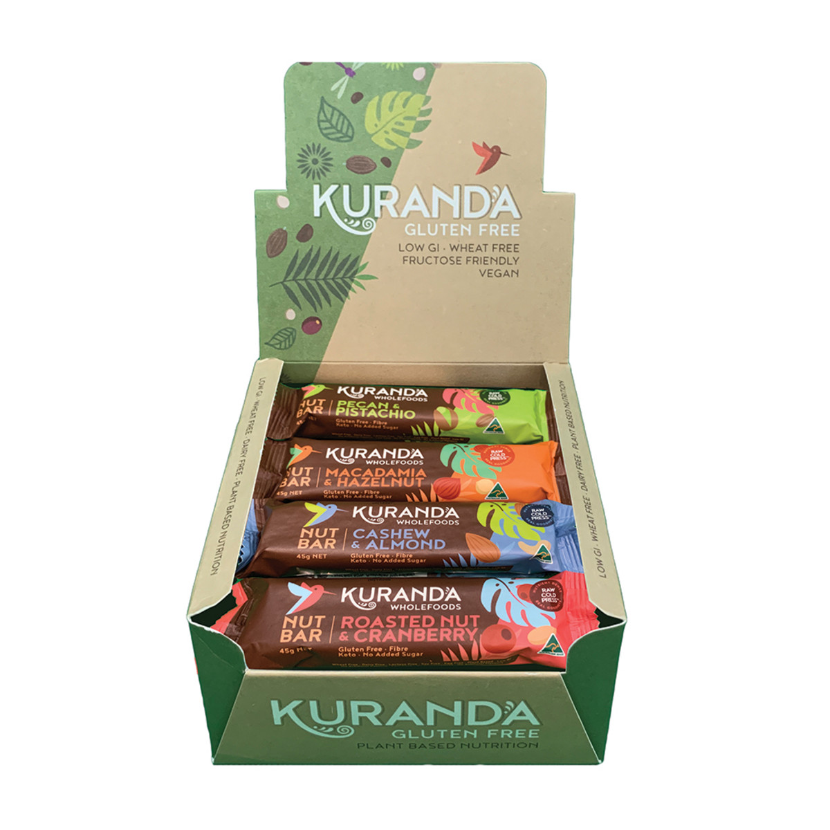 Kuranda Wholefoods Gluten Free Nut Bars Mixed 45g x 16 Display (contains: 4 of each flavour)